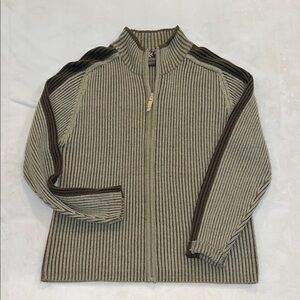 Modern Culture Tan and Brown Ribbed Zip-Up Sweater, Size XL